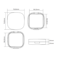 Processus de fabrication d'autocollants, boîte à poudre compacte vide, double couche, forme carrée arrondie, 56,5 mm, emballage de poudre compacte