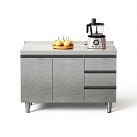 Armoires de cuisine modernes haut de gamme en acier inoxydable, modulaires, ignifuges, écologiques, anti-rouille, à texture métallique, à une seule ligne