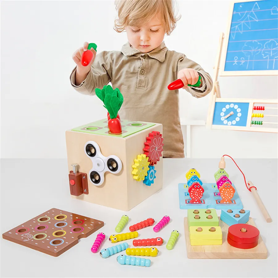 2312 Wooden 9 In 1 Busy Box Baby Products Hot Selling 2023 Wooden Toy Montessori Toys