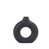 Vase en céramique noir fait main, personnalisé, en forme de donut, style nordique, créatif, décoratif, pour la décoration de la maison