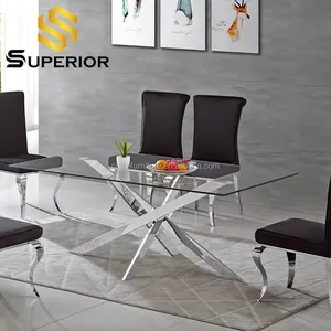 Quadro retangular de vidro transparente, estrutura moderna de metal para sala de jantar, mesa de jantar