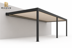 Pérgola de aluminio con motor y persianas ajustables RKOVE, montada en la pared, para pasillos comerciales, patios y terrazas, con luz LED para oficinas, hoteles y sombra exterior. - Product Image 2