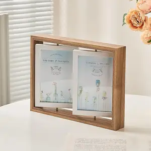 Octdays 4x6 Rotating Floating Picture Frames, Double Sided Display- Handmade Wooden Photo , Double-Sided Display With Glass Fron