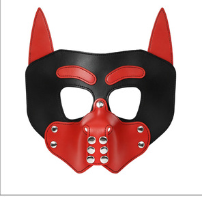 Máscara de cabeza de perro con orejas erectas BANSEY, mordaza a presión, capucha de PVC y cuero para juegos de rol, accesorio erótico de sujeción, disfraz para dormitorio - Product Image 2