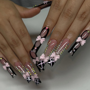 Diseño cuadrado <span class=keywords><strong>de</strong></span> <span class=keywords><strong>uñas</strong></span> <span class=keywords><strong>postizas</strong></span> Rosa Ballet largo al por mayor con estampado <span class=keywords><strong>de</strong></span> labios rojos cálidos para el Día <span class=keywords><strong>de</strong></span> San Valentín usable en los dedos - Product Image 2