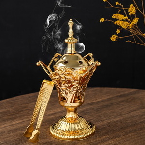 Brûleur d'encens en fer forgé à motif creux doré, style Moyen-Orient, pour intérieur, bougeoir, encensoir arabe, <span class=keywords><strong>église</strong></span>, maison - Product Image 2