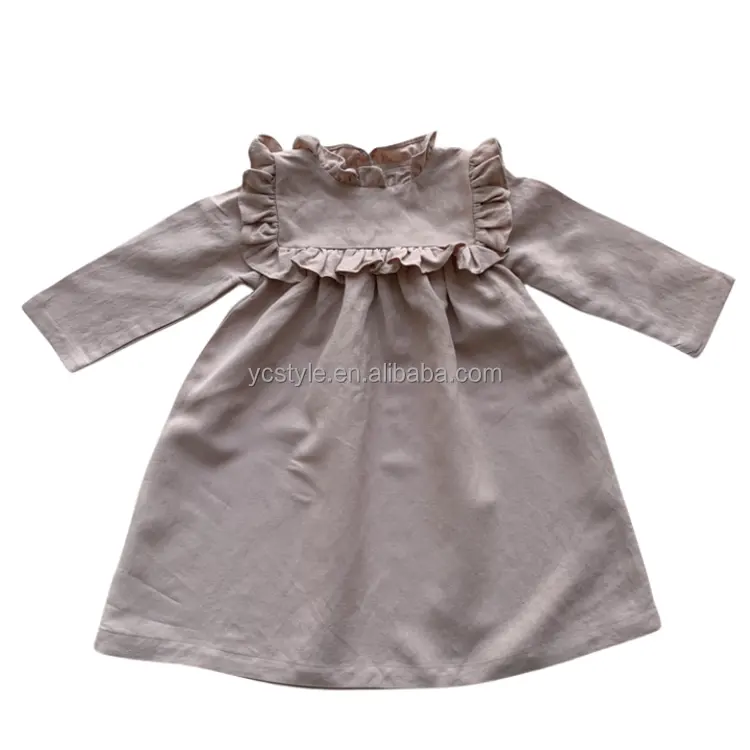 Custom Toddler Girl Party Dresses Kids Clothing Infant Girl Linen Long-Sleeved cotton Smart Casual Dress