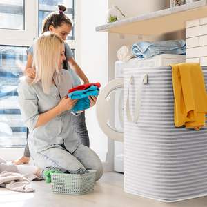 New Custom Large Polyester Collapsible Laundry Storage <b>Hamper</b> <b>Boxes</b> with Handles 30x40x60cm - Product Image 4