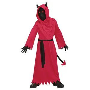 Disfraz de Diablo rojo para fiesta de Halloween para niños, ropa de actuación, vestido de fantasía con gafas LED y oro