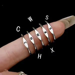 2023 New Arrival Fashion Silver Glossy Ring Simple Plain Index Finger Ring Meaningful 26 Letters Ring for Women