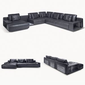 Sofá Grande de Estilo Vanguardista Metropolitan, con Estantes Abiertos Monolíticos, Acabado Metálico Satinado en Acero y Cuero Nappa - Product Image 4