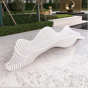 Banco curvo Art Deco Y503 de madera con rayas, mueble personalizado para espacios públicos, asientos para decoración interior de hoteles boutique. - Product Image 2