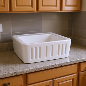 Évier de cuisine rectangulaire en céramique blanche, style ferme, à encastrer, 24 pouces, finition brillante - Product Image 2