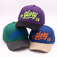 Gorra de Béisbol Color Block de 5 Paneles con Bordado 3D en Relieve, Visera Curva, Sarga de Algodón y Microsuede, Estilo Urbano, Logotipo Personalizado, Unisex, Venta al por Mayor