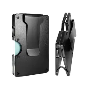 Carteira de metal ultrafina personalizada com clipe de dinheiro, carteira de alumínio com bloqueio de RFID para cartão de crédito, carteira de fibra de carbono para homens