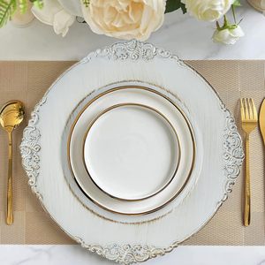 Assiettes rondes de 13 pouces en plastique PP écologique avec bordure gaufrée en forme de feuille pour le service de table, les mariages, les réceptions - Product Image 3