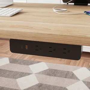 Design elegante sob mesa Office Power Socket com 3 Tomadas e USB-A e USB-C Modern Fast Charging Power Strip