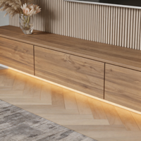 Meuble TV mural moderne en bois cannelé avec étagère LED, meuble multimédia flottant pour téléviseurs de 65 pouces pour salon