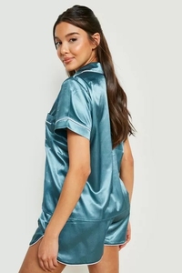 Ropa de dormir KY Famme, pijamas de seda personalizados con botones de talla grande, conjunto de lujo para mujer, manga corta - Product Image 3