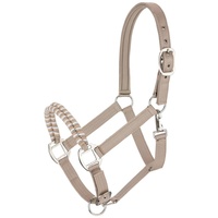 Licol pour cheval en nylon de qualité supérieure avec des motifs uniques, bande de nez en corde tressée, tête rembourrée, quincaillerie en fer nickelé