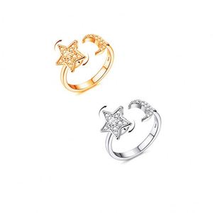 แหวนหมุน Spinner CZ Star Moon Fidget Ring เครื่องประดับเงินแท้ 925 ปรับขนาดได้ หมุนได้ สำหรับผู้หญิง ช่วยลดความวิตกกังวล - Product Image 2