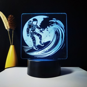 3D nghệ thuật đêm đèn sáng đầy màu sắc <span class=keywords><strong>LED</strong></span> đêm đèn Máy tính để bàn trang trí nội thất điều khiển từ xa Phi Hành Gia Bảng Acrylic đèn phòng ngủ - Product Image 2