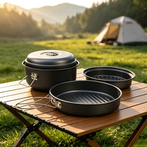 Lichtgewicht kampeerkookset antiaanbaklaag geanodiseerd aluminium pan grill bakpan met stoommandje voor buiten - Product Image 5