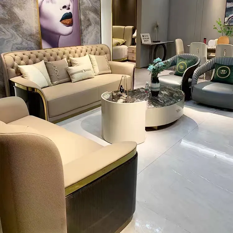 Divani da soggiorno in pelle in stile moderno divani di lusso leggeri divano componibile Lounge divano personalizzato Set mobili per la casa