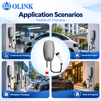Borne de recharge murale intelligente OLINK 32A 22kW AC pour véhicules électriques, prise Type 2, câble, double contrôle via application et lecteur de carte RFID pour usage résidentiel