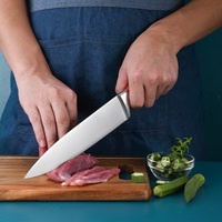 Ensemble de couteaux de cuisine populaires, série de 6 pièces, manche ergonomique en ABS rouge, pour trancher les légumes, le pain, la viande