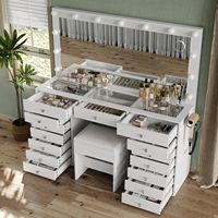 Coiffeuse Moderne Minimaliste la Plus Vendue avec Miroir Lumineux et Rangement, Bureau de Maquillage en Bois pour Chambre à Coucher et Appartement