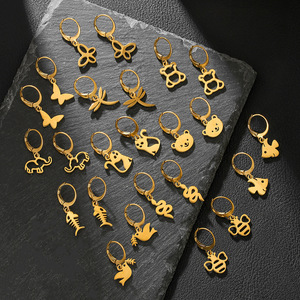 Pendientes de acero de titanio a la moda con diseño de animales del zodíaco, mariposa, oso, abeja, para mujer, joyería ligera de lujo - Product Image 1