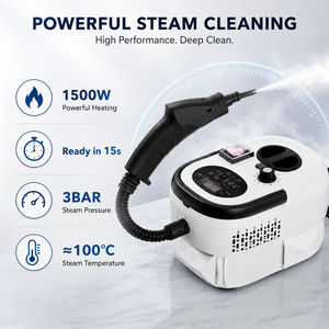 เครื่องทำความสะอาดไอน้ำแบบพกพา 1500W ถังน้ำ 1200 มล. เครื่องทำความสะอาดไอน้ำแรงดันสูงสำหรับห้องครัว ห้องน้ำ ชุดอุปกรณ์ทำความสะอาด OEM ODM - Product Image 3