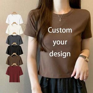 เสื้อยืดผู้หญิง เสื้อยืดคอกลมสำหรับฤดูร้อน ใส่โลโก้ได้ เสื้อยืดผู้หญิงคุณภาพสูง เสื้อยืดเปล่าสำหรับฤดูร้อนแบบสั่งทำ - Product Image 1