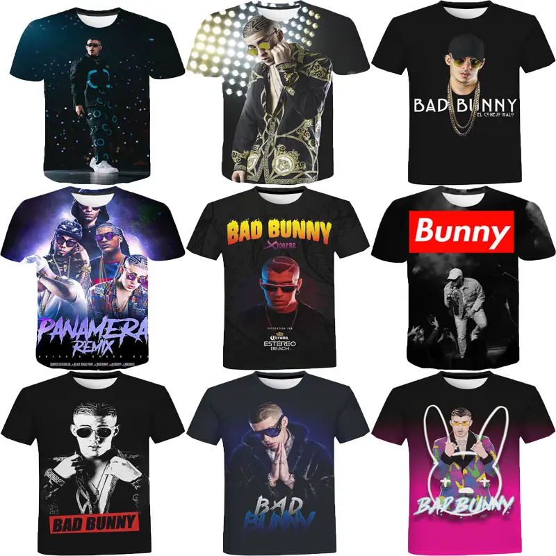 Hot Bad Bunny 3D-Druck T-Shirts für Frauen Casual Kurzarm Hip Hop Rock Punk Männer Streetwear Overs ized T-Shirt