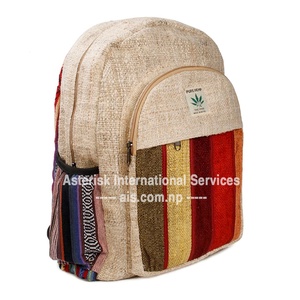 Sac à dos en chanvre naturel de style bohème fait à la main avec pochette pour ordinateur portable Fermeture à glissière pour l'école/le collège Utilisation quotidienne en été et au printemps - Product Image 6