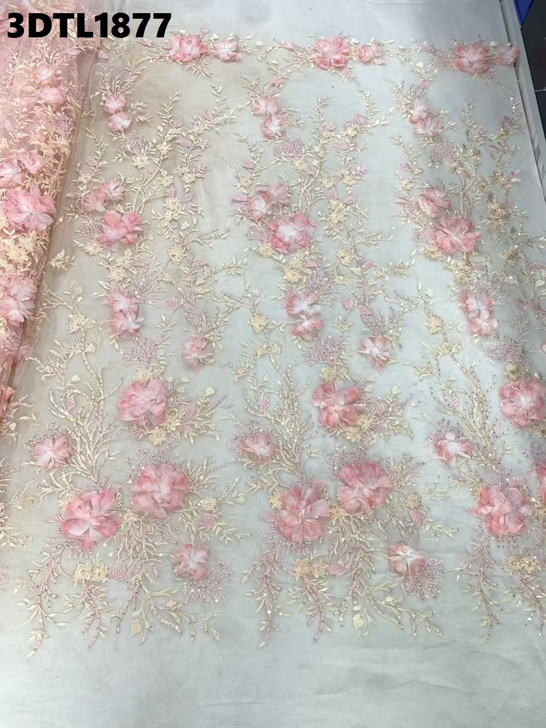 Wholesale Embroidered Beaded Tulle Lace Fabric Clothing