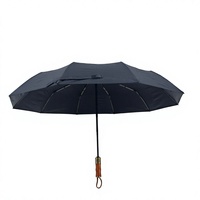 Parapluie pliant robuste et compact, léger, idéal pour les voyages, cadeau, ouverture et fermeture automatiques, 10 baleines, revêtement UV noir, coupe-vent, manche en bois