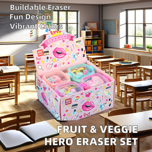 Cartoon Office Eraser Set com lata criativa inclui lancheira-pequenas frutas e legumes Herói Astronauta Lápis Eraser - Product Image 2