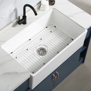 33 Inch Farmhouse Sink Deep Single Bowl White Ceramic Porcelain Fireclay Apron-Front Kitchen Farm House Sink