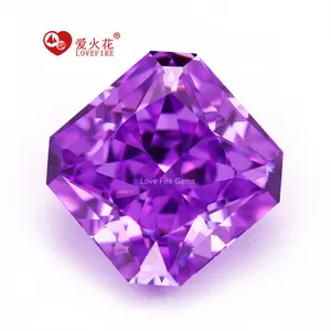 4k碎冰切立方氧化锆方形角切合成cz钻石玫瑰紫色宽松5A + cz宝石