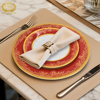 Lot de 2 assiettes en porcelaine fine à bord doré, couleur rouge, vaisselle de luxe pour restaurant, hôtel, mariage, maison, vente en gros, banquet
