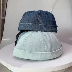 Fashion Denim Docker Brimless <b>Hat</b> Solid Color Sailor Cap <b>Beanie</b> <b>Hats</b> for Men Women - Product Image 3