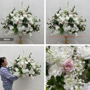 Custom Real Touch White pink rose Bouquet <b>Hydrangea</b> Table <b>Artificial</b> <b>Flower</b> Arrangement Centerpiece Wedding Decor - Product Image 3
