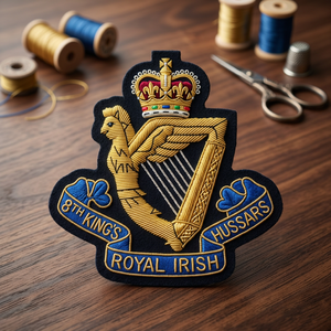Écusson brodé personnalisé 87e Kings Royal Irish Hussars avec motif aigle couronné, à coudre en dentelle, badge en tissu avec épingle de sûreté pour vêtement - Product Image 1