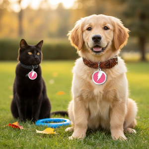 Targhetta identificativa rotonda rosa con design a fulmine per cani e gatti - Product Image 3