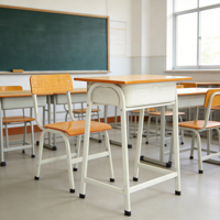 Chaise de classe moderne avec filet sous le siège, crochet latéral, empilable, design métallique, mobilier scolaire pour la formation, pour enfants de maternelle