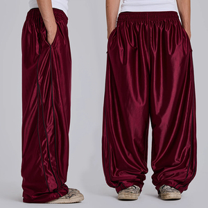 Pantalon de jogging en <span class=keywords><strong>nylon</strong></span> gris unisexe Hudao personnalisé avec logo, brillant, avec cordon de serrage, coupe ample et droite, style oversize - Product Image 1