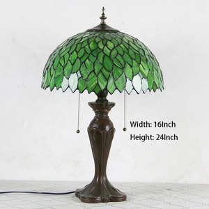 LongHuiJing Tiffany Antique Table Lamps Green Leaves Stained Glass Lampshade Desk Lamp Restaurants <b>Decor</b> <b>Lighting</b> - Product Image 4