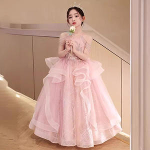 Nieuwe collectie zomer roze pailletten luxe kinder avondfeest gala gelaagde jurk meisjes gelaagde kleding prinsessen meisjes jurken - Product Image 3